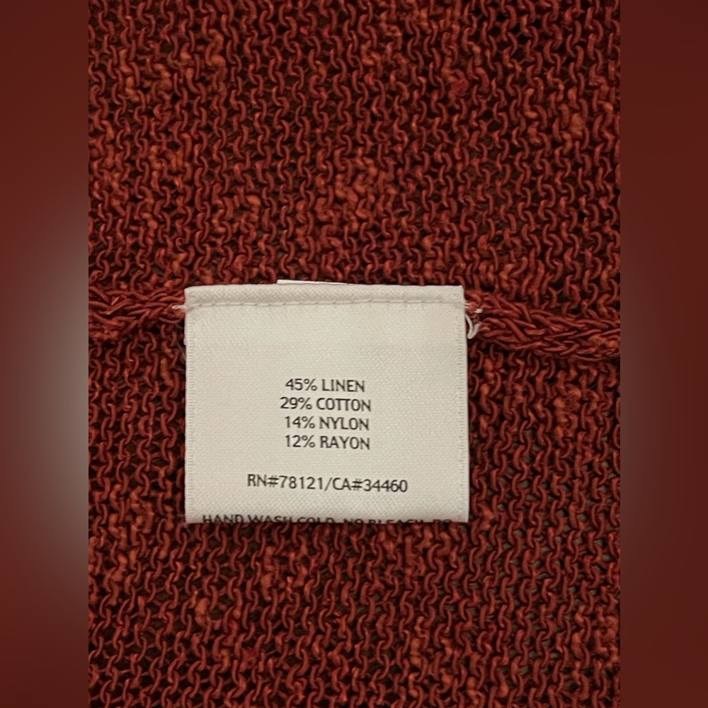 Eileen Fisher Copper Orange Linen Blend Open Front Cardigan Size Small - Picture 6 of 6